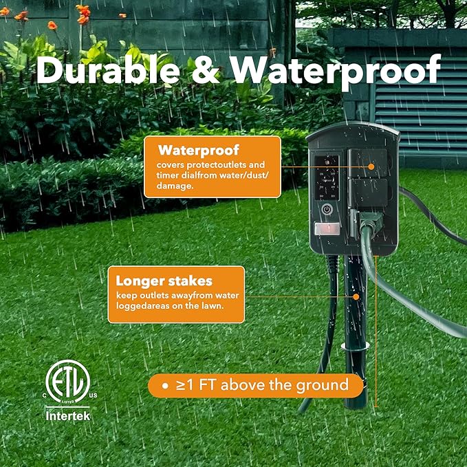 BN-LINK Outdoor Power Strip with 25FT Extension Cord, Remote Control Dusk to Dawn Light Timer Waterproof, 6 Grounded Outlets for Christmas Lights & Decorations, 15A/1875W ETL