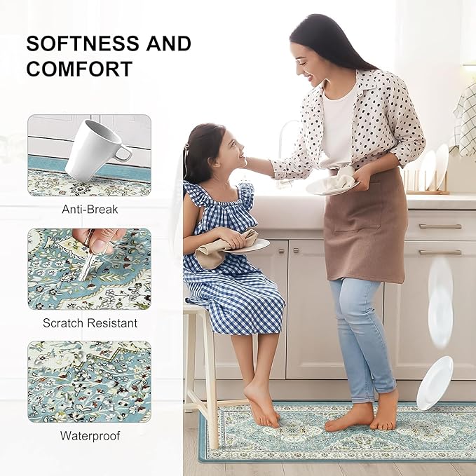 Collive Boho Anti Fatigue Kitchen Mats Sets 2 Piece Non Skid Kitchen Mats for Floor Cushioned Kitchen Rugs and Mats Waterproof Ergonomic Comfort Standing Mat Runner for Kitchen,Home,Office,Laundry
