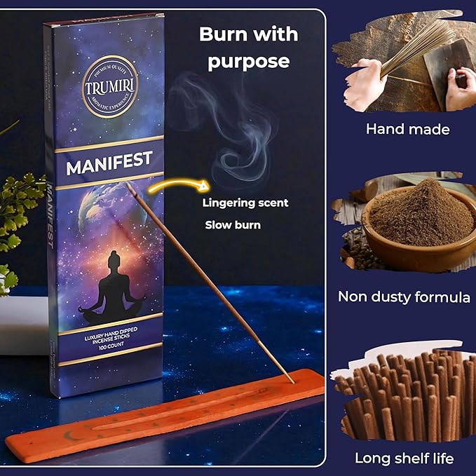 Manifest Incense Sticks - Pack of 100 Insence-Sticks - Made with Natural Raw Ingredients - Manifestation Insense Indian Spiritual Agarbatti Non Toxic Incents