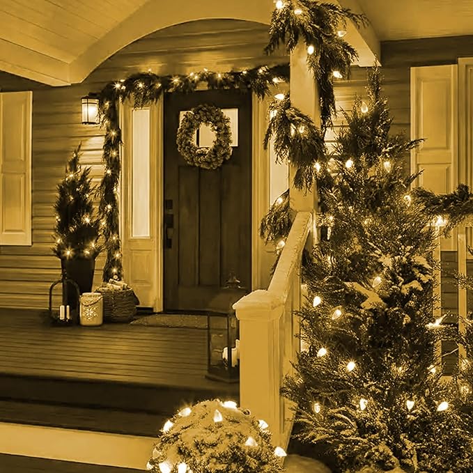 Dazzle Bright C9 Christmas String Lights, 3 Pack Total 300 LED 198 FT Waterproof Connectable Green Wire Fairy Lights, Christmas Light for Indoor Outdoor Home Yard Xmas Tree House Decor (Warm White)