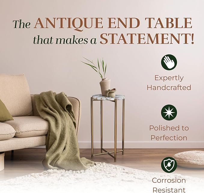 OBJET D'ART Small Round Gold End Tables, Melba, 22'' Height, Vintage Metal Accent, Side, Pedestal, Coctail and Drink Tables for Living Room and Small Spaces
