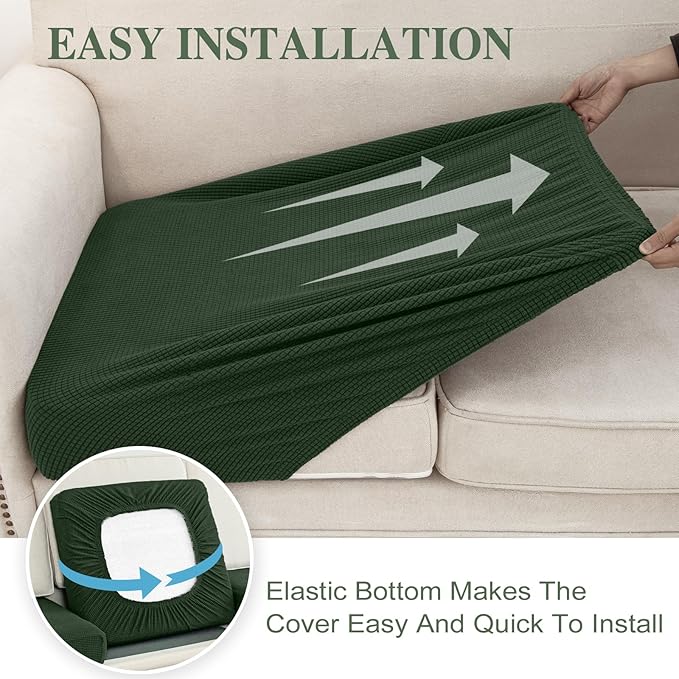 Couch Cushion Cover Seat Cushion Cover Stretch Armchair Cover Separate Sectional Sofa Slipcovers Furniture Protector(1 Piece for Seat or Sofa Backrest, Green)