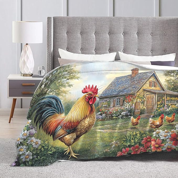 Tijuboni Rooster Chicken Throw Blanket Rooster Gifts for Girls Boys Women Men Kids Adults Soft Flannel Fleece Blanket for Couch Sofa Bed Home Decor 60"x80"