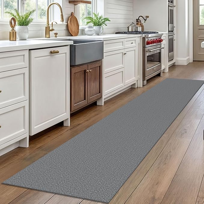 EARTHALL Washable Runner Rug 2x10 Ft Non Slip Runners for Hallways Long Cotton Rubber Backed Kitchen Runner Braided Indoor Floor Carpet Runners for Entryway, Hallway, Kitchen, Charcoal Gray