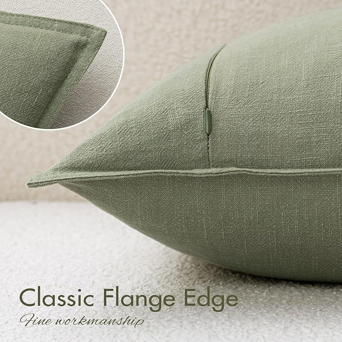 EMEMA Decorative Linen Throw Pillow Covers 18x18 Inch Grass Green Boho Farmhouse Neutral Couch Throw Pillows for Bed Pack of 2 Accent Pillowcase Modern Sofa Cushion Livingroom Home
