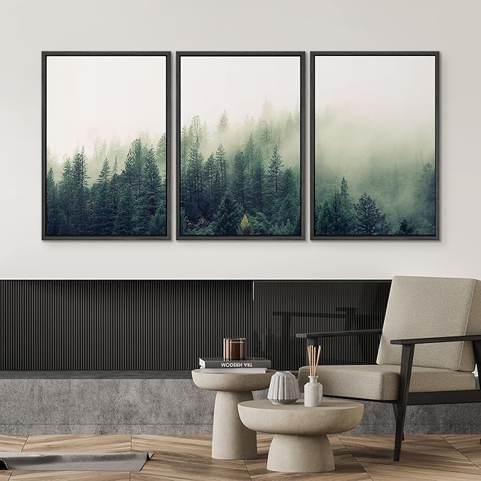 SIGNWIN 3 Piece Framed Canvas Wall Art Foggy Mountains Canvas Prints Home Artwork Decoration for Living Room,Bedroom - 24"x36"x3 Panels