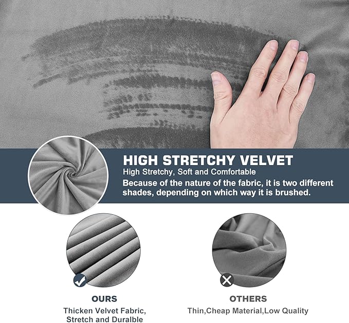NeColorLife Square Ottoman Cover Velvet Ottoman Slipcover Thick Stretchable Footrest Stool Covers with Elastic Band for Oversized Ottoman (XX-Large Size,Grey)