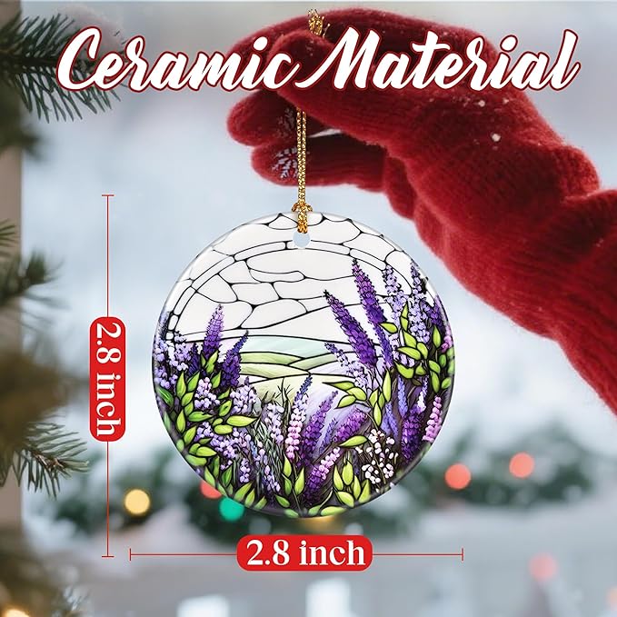 Christmas Ornaments, Dodosky 2.8in Ceramic Lavender Flower Ornament, Xmas Decor, Christmas Tree Ornaments, Xmas Decorations for Tree, Holiday Ornament, Lavender Flower Gifts, Gifts for Women, Mom