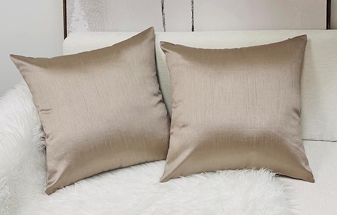 Aiking Home 20x20 Inches Faux Silk Square Throw Pillow Cover, Zipper Closure, Sand (Set of 2)