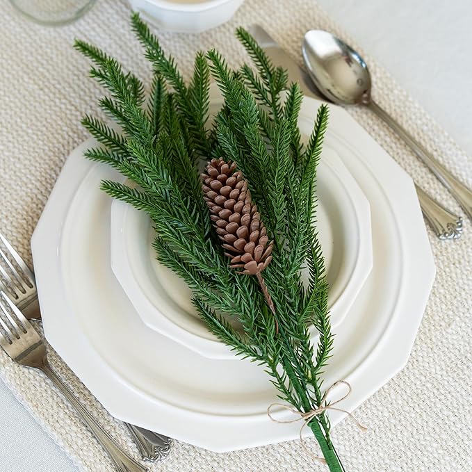 HyeFlora 19 Inch Christmas Norfolk Pine Stems, 12PCS Real Touch Faux Cedar Pine with 5PCS Big Pine Cones Branches, Artificial DIY Greenery Stems Plastic Picks for Vase Indoor Outdoor Home Garden Décor