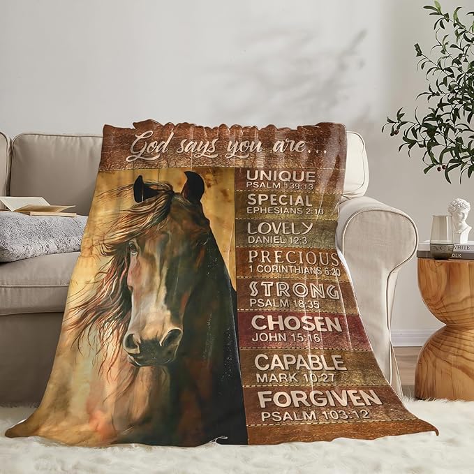 Tijuboni Christian Horse Throw Blanket Horse Gifts for Girls Boys Women Men Kids Adults Soft Flannel Fleece Blanket for Couch Sofa Bed Home Decor 40"x50"