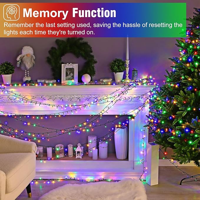 2 Pack Christmas Lights Outdoor, Total 200FT 600LED Christmas Tree Lights with 8 Modes Waterproof, Green Wire Dtring Twinkle Lights for Indoor Patio Garden Xmas Party Decorations, Multicolor