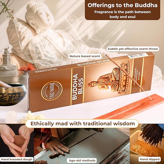 Buddha Bliss Incense Sticks - Pack of 100 Inscents-Sticks - Made with Natural Non Toxic Raw Ingredients - Meditation Insence Indian Spiritual Agarbatti Inciensos Aromaticos