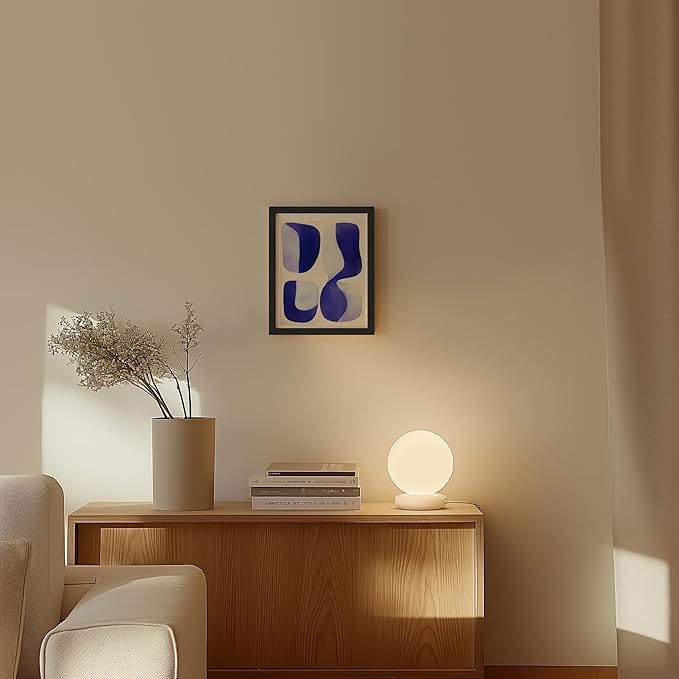 HAUS AND HUES Modern Abstract Wall Art - Blue and Green Living Room Art, Modern Artwork for Walls, Minimalist Picture for Living Room(Blue Tribal Shapes 2, Black Frame, 8x10)