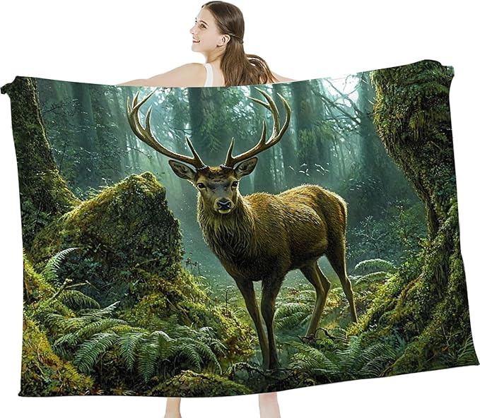 Tijuboni Forest Elk Deer Throw Blanket Deer Gifts for Girls Boys Women Men Kids Adults Soft Flannel Fleece Blanket for Couch Sofa Bed Home Decor 40"x50"