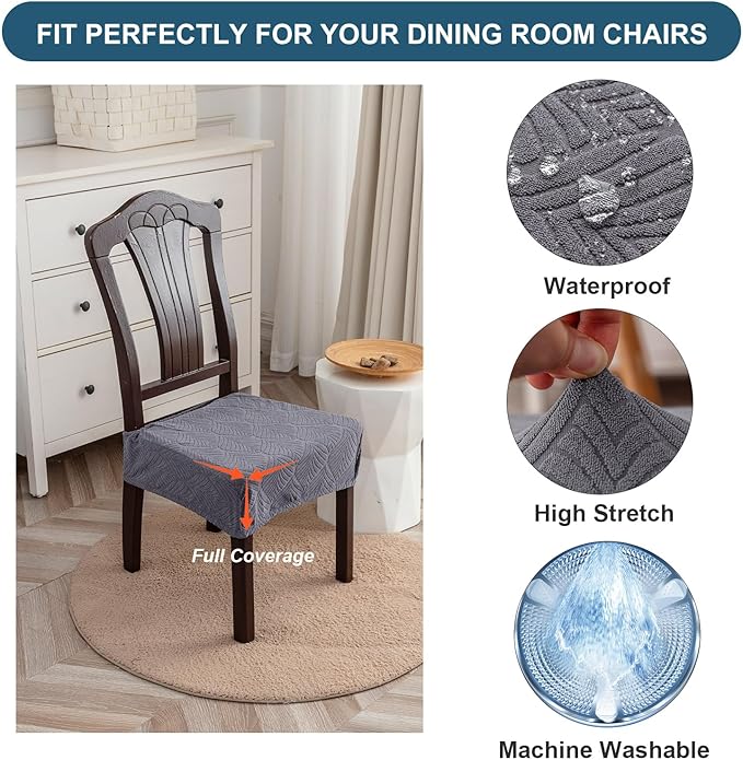 Waterproof Stretch Seat Covers,Dining Room Chair for 6 Set Removable Washable Chair Slipcover Protectors,Rear Covers,Dark Grey