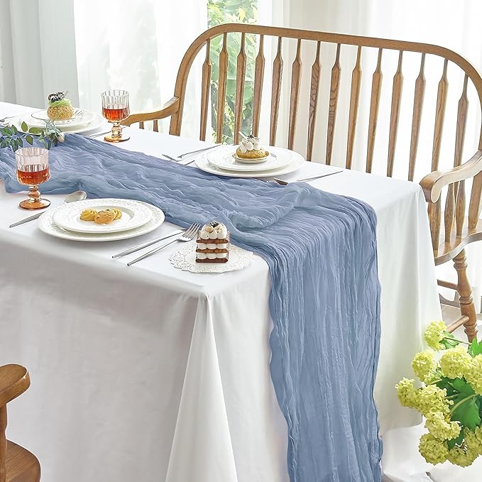 IVAPUPU 6 Pcs Cheesecloth Table Runner - 10ft Dusty Blue Boho Gauze Cheese Cloth Table Runners for Baby Shower Decoration Wedding Party Summer Garden Farmhouse