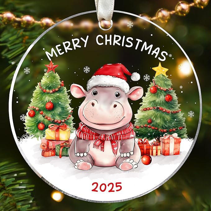 Hippo Ornament - Hippo Christmas Ornaments, Hippopotamus Ornaments for Christmas Tree - Cute Hippopotamus Gifts for Women, Lovers - Acrylic Ornament 2025