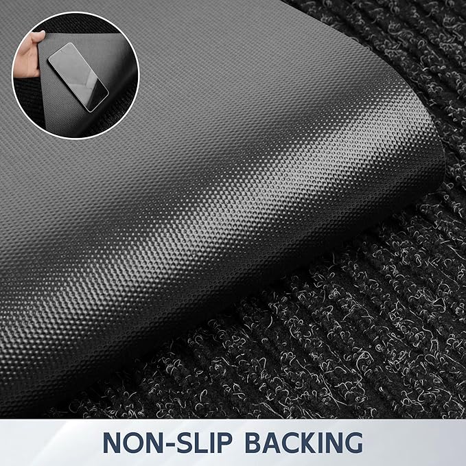 Front Door Mat, 60" x 48" Heavy Duty Indoor Outdoor Doormat, Non-Slip Welcome Mats for Entryway, Rubber Backing Low Profile Commercial Door Mats, Black Stripe