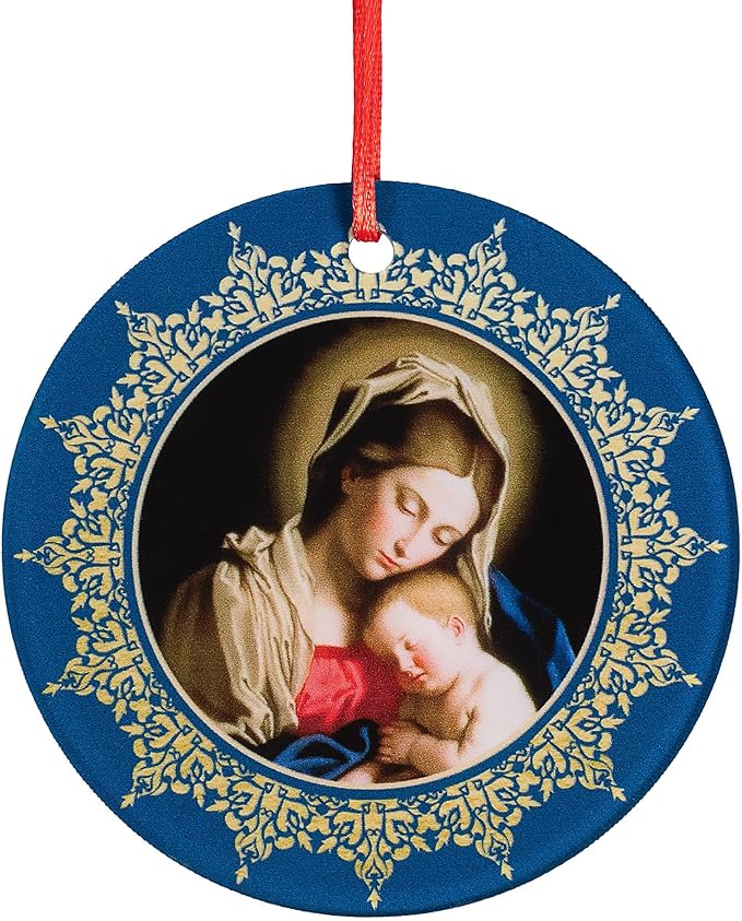 Madonna & Holy Child Acrylic Ornament - Traditional Catholic & Christian Christmas Decor - Ornate Religious Decorative Hanging Ornaments for Tree