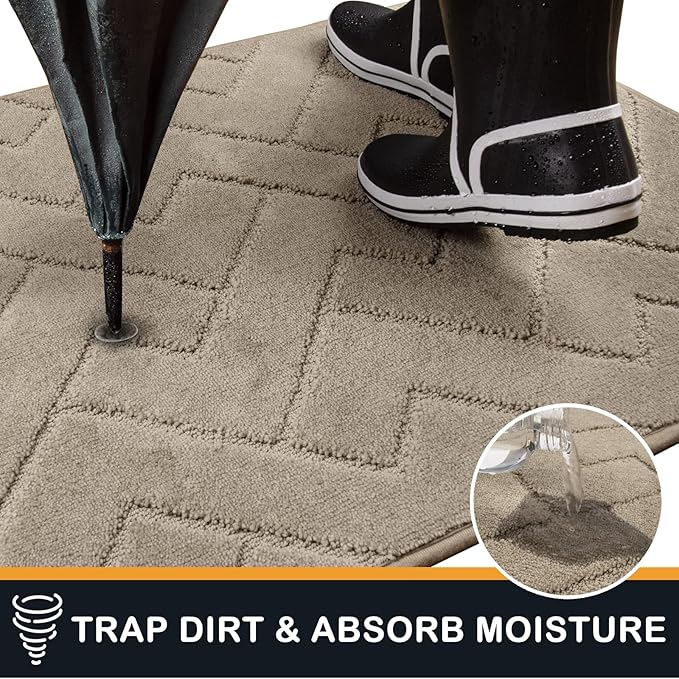 PURRUGS Dirt Trapping Door Mat 34" x 59", Non-Slip Machine Washable Entry Rug, Dog Doormat, Indoor Front Door Mat, Super Absorbent Entryway Rug for Muddy Shoes & Paws, Taupe