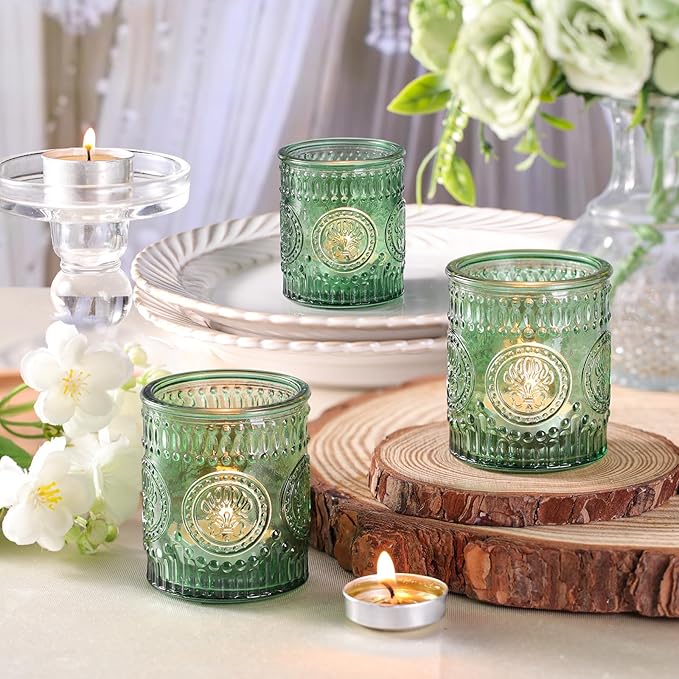 36 Pcs Green Votive Candle Holders, Glass Tea Light Candle Holders for Wedding Centerpiece, Table Centerpiece, Home and Party Decorations