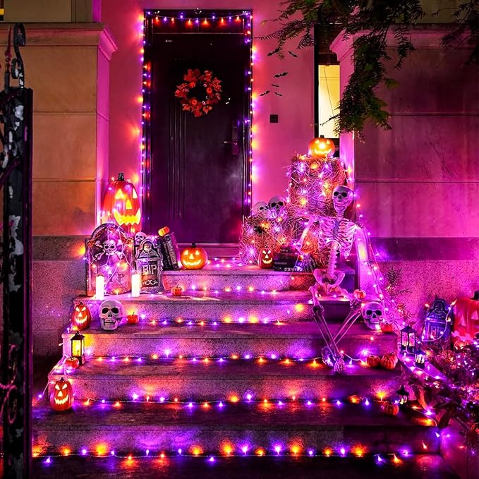 400FT Halloween String Lights Purple and Orange – LED Extra Long Outdoor Waterproof Fairy Lights with Remote, Dimmable Timer Decorative Lights for Yard, Party, Home, Holiday Décor (Purple Orange)