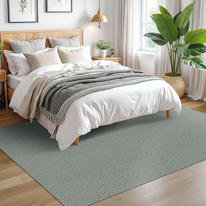 EARTHALL Washable Area Rugs 5x7 Ft Non Slip Living Room Rugs Cotton Rubber Backed Dining Room Rug Braided Bedroom Rugs Indoor Outdoor Floor Carpet for Living Room, Bedroom, Dining Room, Green/Grey