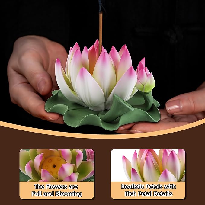 Lotus Incense Burner - Incense Burner Holder for Home Incense Holder Decor Incense Holder for Sticks Yoga, SPA (Z5-Pink Green)
