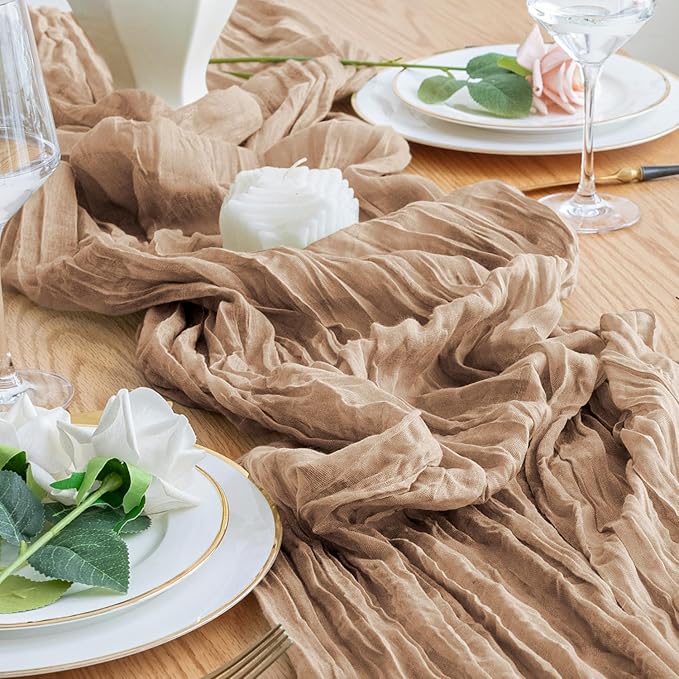3PCS Table Runner Cheesecloth 10FT Nude Boho Gauze Cheese Cloth Rustic Sheer Table Runners for Wedding Bridal Baby Shower Party Decoration