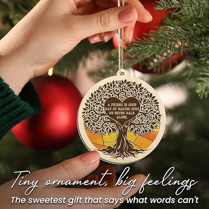 TEEZWONDER Christmas Friendship Gifts for Women Men - Suncatcher Christmas Ornaments 2025 - Natural Life Friend Gifts for Women, Tree of Life Ornament for Tree Decorations, Bestie Gift for Friend
