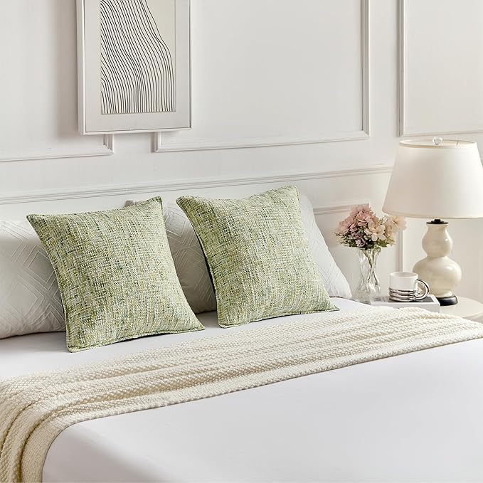 FUTEI Light Green Decorative Throw Pillow Covers 24x24 Inch Set of 2,Soft Chenille Tweed Textured Euro Pillow Shams,Modern Home Decor for Couch Bed Living Room