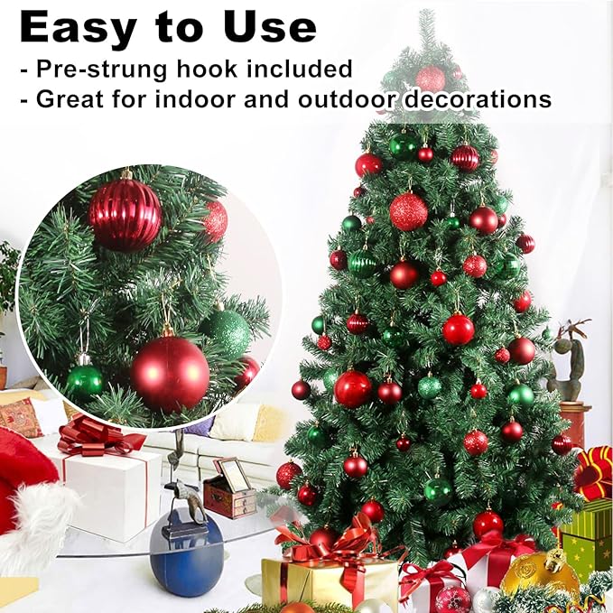 Red & Green 3.2" Large Christmas Balls - Christmas Tree Decoration Ornaments Shatterproof Hanging Balls for Birthday Halloween Holiday Wedding Decorations Set of 24pcs