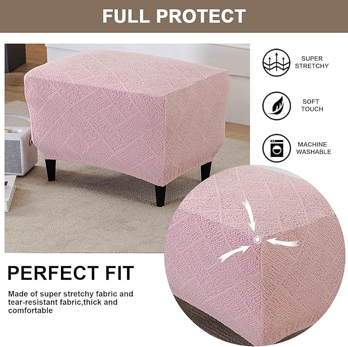 Eco-Ancheng Ottoman Cover Stretch Rectangle Footrest Stool Covers Storage Ottoman Slipcover Ottoman Bench Covers Slip Cover for Foot Stool Footstool Protector with Nonslip Elastic Bottom (06,X-Large)