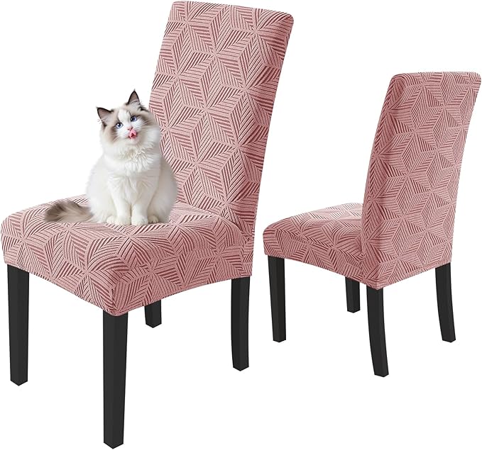 YEMYHOM Dining Chair Covers Set of 2, Stretch Dining Room Parsons Chair Slipcover, Removable Washable Furniture Protector for Home, Kitchen, Banquet (Pink)