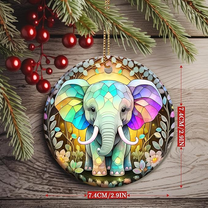 Colorful Ceramic Elephant Christmas Ornament, Holiday Decorations for Tree, Christmas Decor, Elephant Lovers Gifts, Ornament Gift Ideas