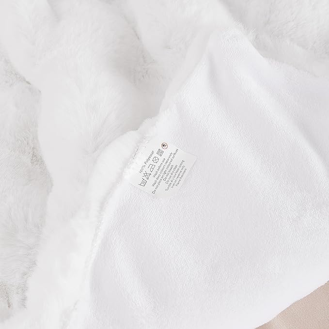 White Faux Rabbit Fuzzy Fur Queen Throw Fluffy Blanket 90x90 Soft Furry Blanket Queen Size for Bed Couch Cozy Bedroom Decor 1000 GSM