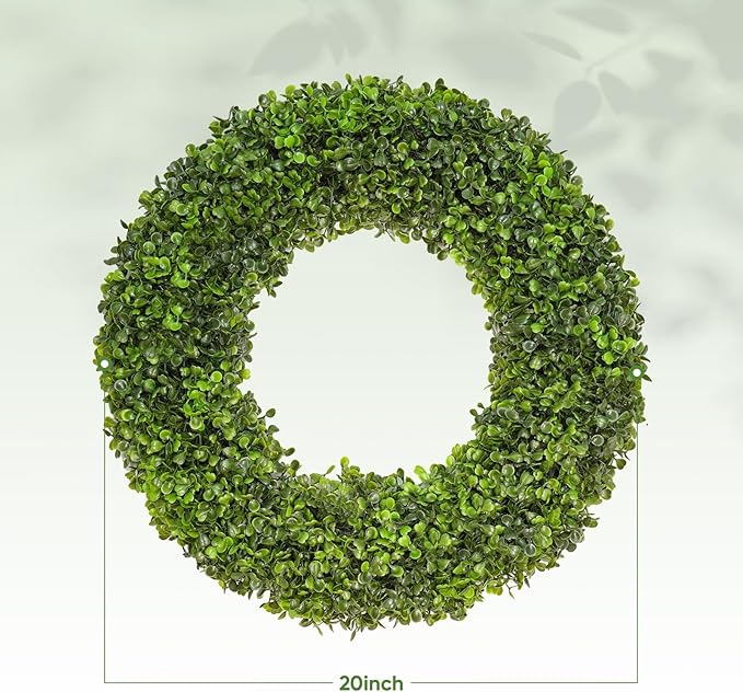Boxwood Wreaths for Front Door 20 inch Artificial Spring Wreath Green Year Round Wall Window Porch Wedding Home Farmhouse St Patricks Day Indoor Outdoor Decorations