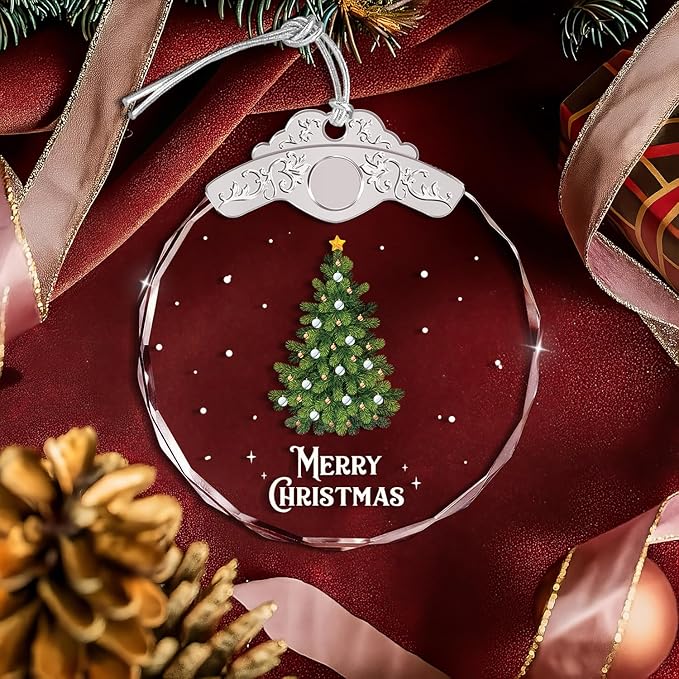 Christmas Ornaments - Christmas Tree Glass Ornament - Present for Family Friend - Xmas Decor - Holiday Presents Gift Exchange Ideas Car Hanging Decoration Wine Bottle Decor