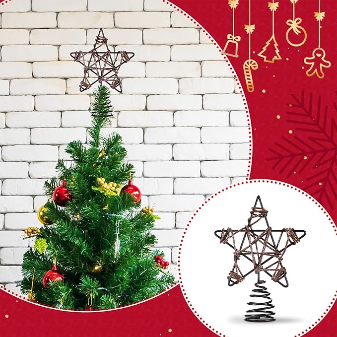Lenwen Mini Christmas Star Tree Topper Wire Star Treetop Christmas Ornaments Decorative Metal Tree Topper for Home Office Xmas New Year Holiday Decoration(Golden)