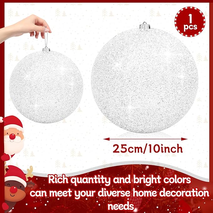 10" Large Christmas Balls Christmas Tree Decoration Ornaments Shatterproof Glitter Christmas Hanging Balls for Christmas Tree Party Wedding Indoor Outdoor Holiday Decoration(White, 10inch-1pcs)