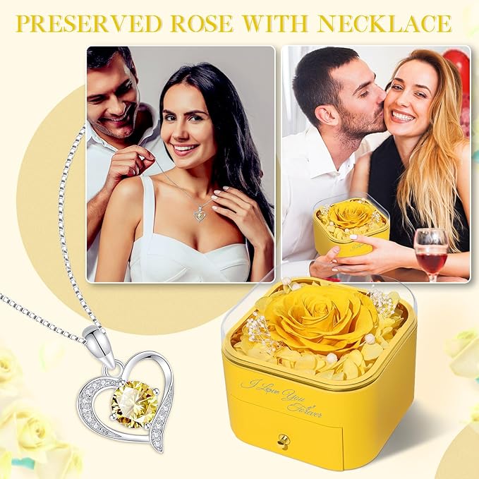 Beferr Birthday Gifts for Women Preserved Real Rose with Necklace Eternal Roses Forever Flowers for Delivery Prime Christmas Day Gifts for Mom Grandma Wife Sister Her from Daughter