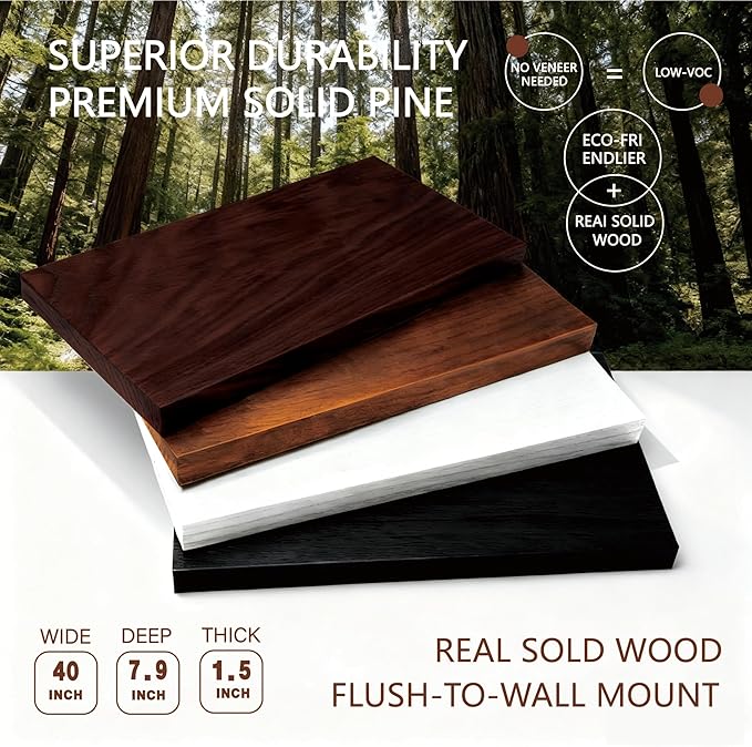 Solid Wood Floating Shelves,40in Finished Real Wood Wall Shelves with Heavy-Duty Hidden Bracket, Easy Installation, Set of 2, 40in x 7.9in x 1.5in, for Living Room Bedroom Kitchen,Walnut