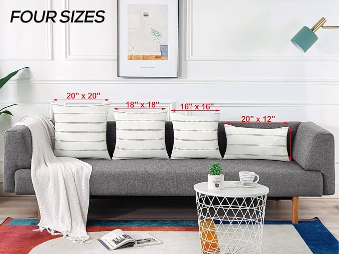 AmHoo Pack of 2 Farmhouse Stripe Check Throw Pillow Covers Set Case Cotton Linen Decorative Pillowcases Cushion Cover for Couch Bench Sofa 26x26Inch Cream