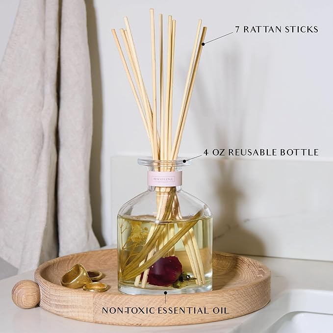 Benevolence LA Beach Rose Gift Box | Candle, Room Spray & Reed Diffuser | Rose & Sandalwood | Elegant Home Fragrance | Ready for Gifting Set | Thanksgiving Gifts for Women