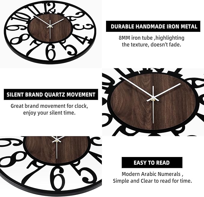 LEIKE Extra Large Wall Clocks,Silent Little Ticking,Battery Operated Vintage Round Modern Wood Wall Clock for Living Room, Bedroom,Farmhouse,Office Home Decor-32 Inch(Black-Arabic Number)