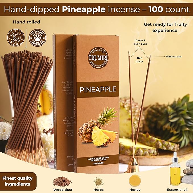 Pineapple Incense Sticks - Pack of 100 Insence-Sticks - Inciensos Aromaticos para La Casa - Natural Non Toxic Inscents - Scented Insense Incents Incence