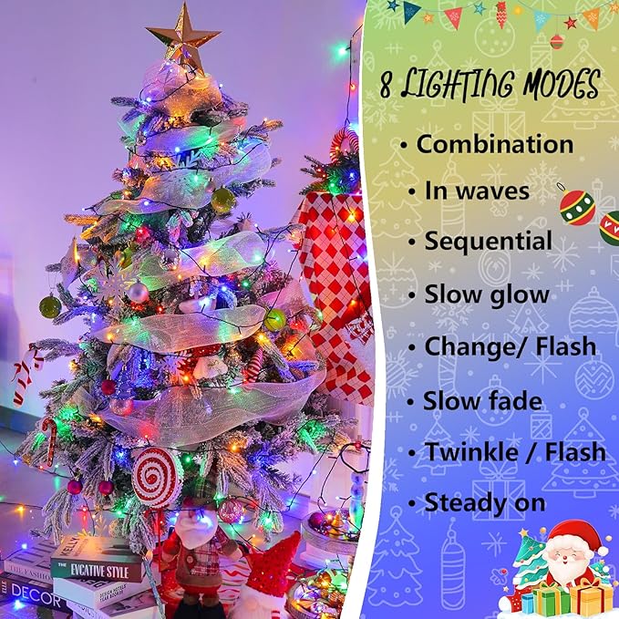 YEGUO Christmas Lights, 165ft 500 LED String Light Multicolor, Green Wire Twinkle Lights for Tree Plug in Indoor Outdoor