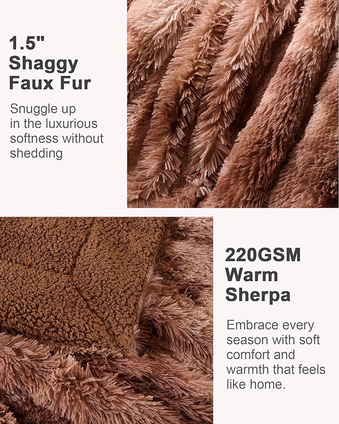 Super Soft Fluffy Faux Fur Throw Blanket for Couch, Fuzzy Sherpa Fleece Cozy Warm Gifts for Women, Room Decor Christmas Plush Thick Throw for Men, Minky Teen Gifts Winter Bedding, 50" x 60"