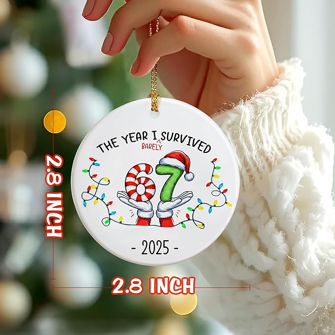 Funny 67 Ornament | 2025 Slang Christmas | Funny Christmas Ornaments 2025 | Funny Teen Grandkid Ornament | Gen Alpha Xmas Gift | 67 Gift
